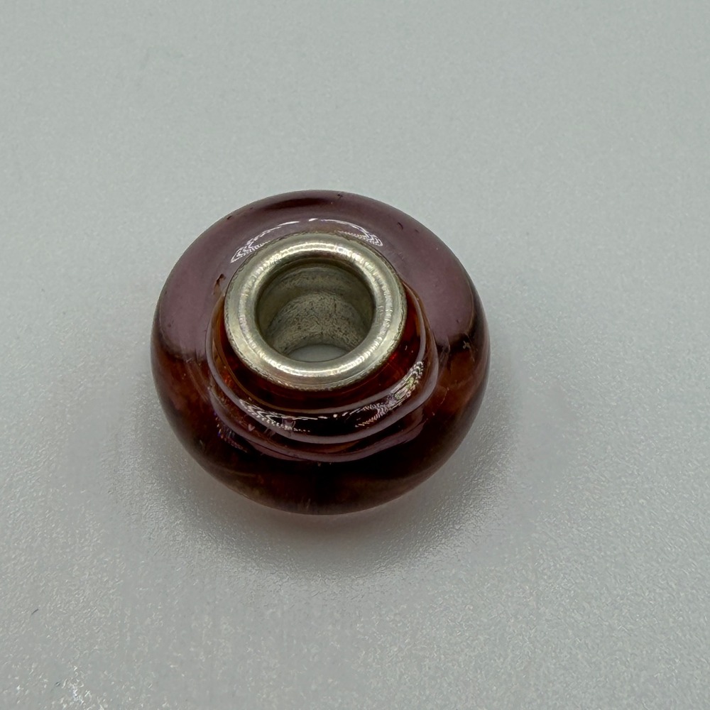 Chamilia 925 Sterling Silver Amber Murano Glass Swirl Stripe Charm Bead